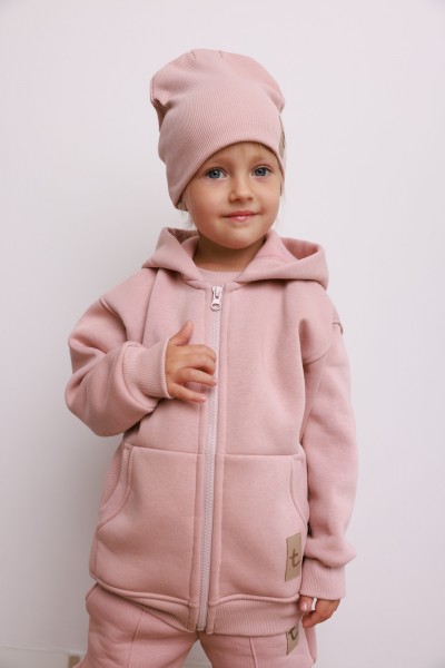 Czapka plus komin prążek PINK
