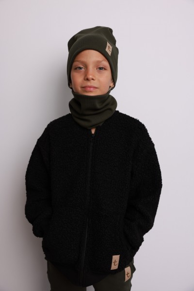 Czapka plus komin prążek khaki