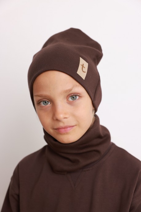 Czapka plus komin prążek CHOCO