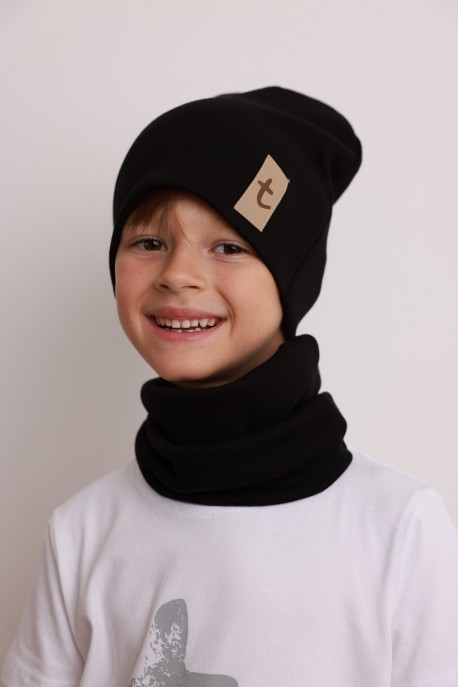 Czapka plus komin prążek BLACK